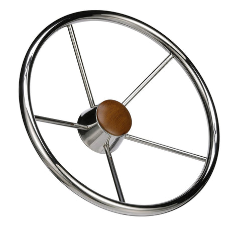 Seachoice 5-Spoke Destroyer Steering Wheel, Stainless Steel, Genuine Teak Center Cap - 28551 - official Seachoice product image 3