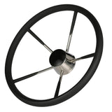 Seachoice 5-Spoke Destroyer Steering Wheel w/ Permanent Foam Grip, Stainless Steel, Black Center Cap - 28581 - official Seachoice product image 3