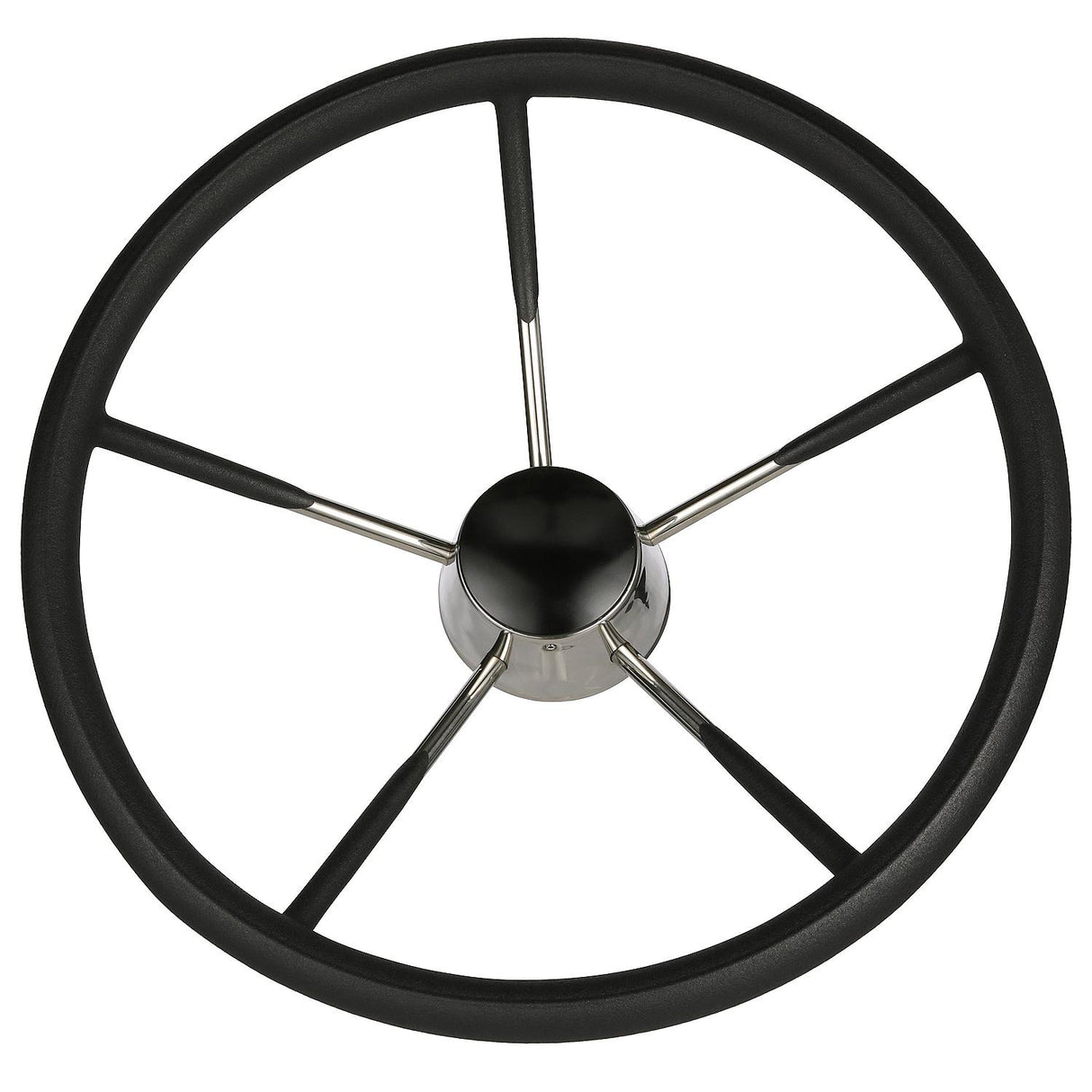 Seachoice 5-Spoke Destroyer Steering Wheel w/ Permanent Foam Grip, Stainless Steel, Black Center Cap - 28581 - official Seachoice product image 4