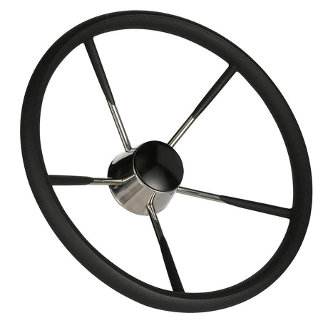 Seachoice 5-Spoke Destroyer Steering Wheel w/ Permanent Foam Grip, Stainless Steel, Black Center Cap - 28581 - official Seachoice product image 5