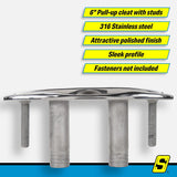 Seachoice 30052 316 Cast Stainless Steel Pull Up Cleat w/ Studs, Flush Mount, 6" long - 54023 - image 2
