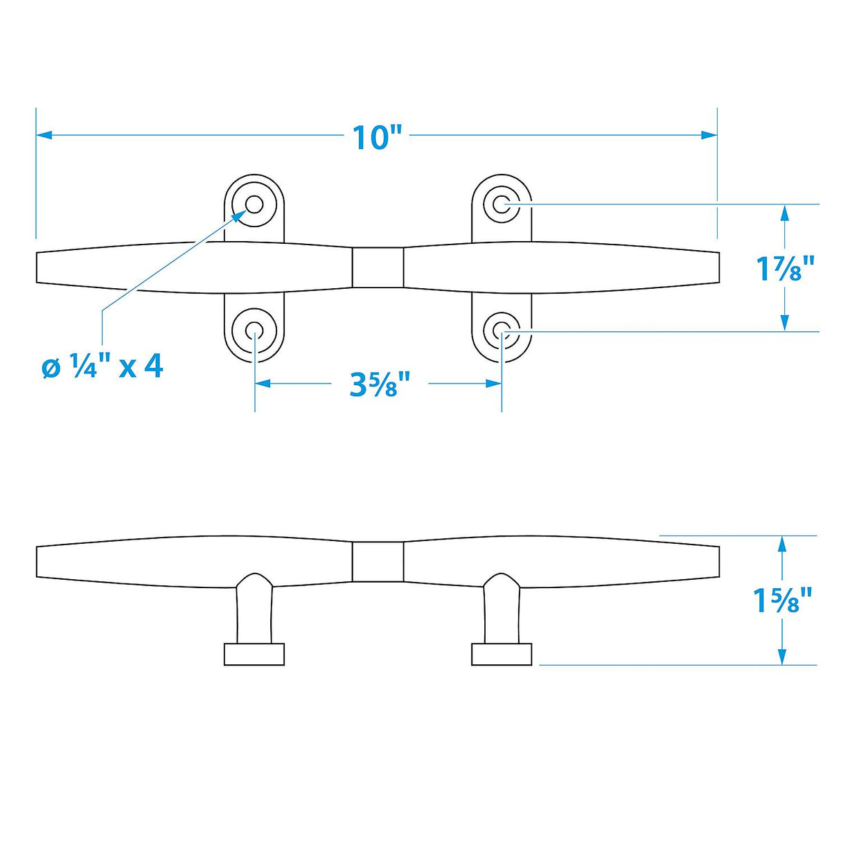 Seachoice 316 Stainless Steel Hollow Base Yacht Cleat, 10 In. Long - 30271 - official Seachoice product image 3
