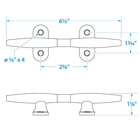 Seachoice Hollow Base Yacht Cleat, Chrome-Plated Cast Brass, 6-1/2 In. Long - SC50-30311 - official Seachoice product image 5
