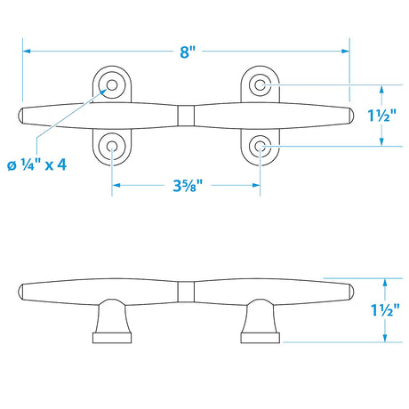 Seachoice Hollow Base Yacht Cleat, Chrome-Plated Cast Brass, 8 In. Long - SC50-30321 - official Seachoice product image 6