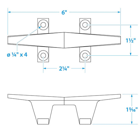 Seachoice 30571 Hollow Base Cleat, Chrome-Plated Zamak, 6 in. Long - 30571 - official Seachoice product image 7