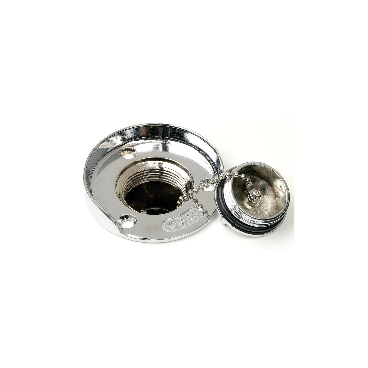 Seachoice Deck Mount Gas Fill Plate w/ Cap, Chrome-Plated Zinc, Includes Rubber Gasket and Beaded Chain Cap Tether - 32041 - official Seachoice product image 9