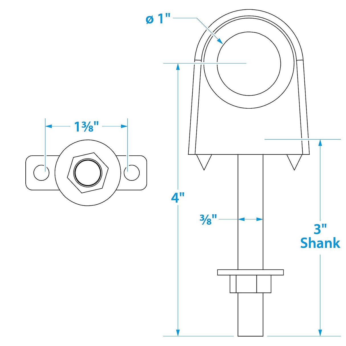 Seachoice 33531 Single Shank Bow Eye for Tow Lines or Boat Trailer Winch Hook, 3 in. Shank, 1 in. Eye Diameter - 33531 - official Seachoice product image 5
