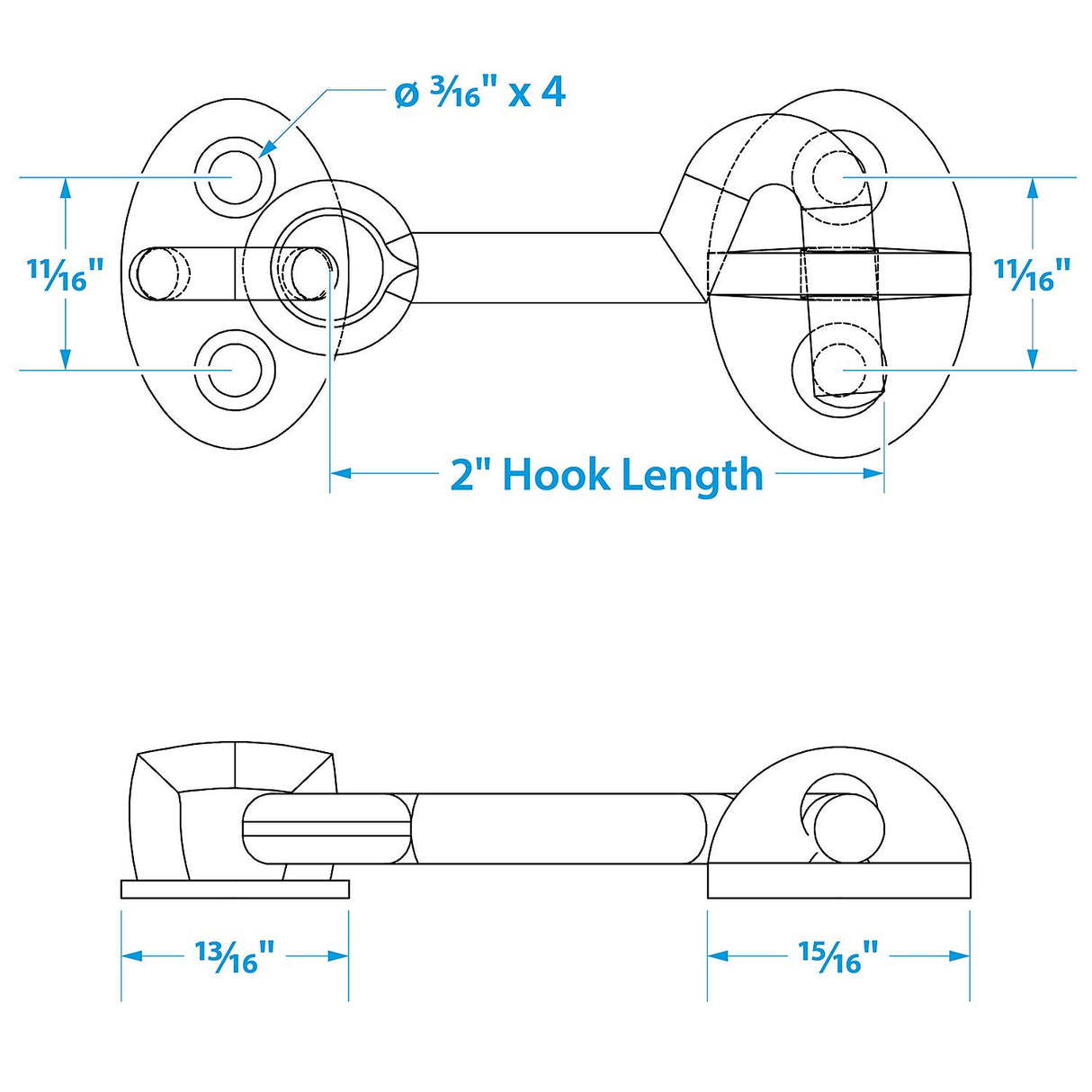 Seachoice Chrome-Plated Cast Brass 2 in. Marine Cabin Door Hook w/ #6 Fastener - 50-36121 - official Seachoice product image 3
