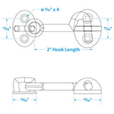 Seachoice Chrome-Plated Cast Brass 2 in. Marine Cabin Door Hook w/ #6 Fastener - 50-36121 - official Seachoice product image 3