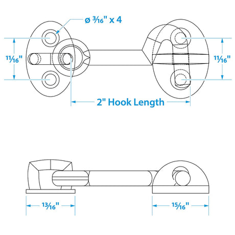 Seachoice Chrome-Plated Cast Brass 2 in. Marine Cabin Door Hook w/ #6 Fastener - 50-36121 - official Seachoice product image 3