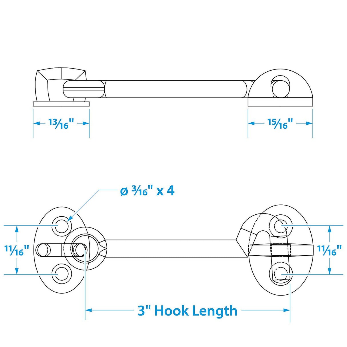 Seachoice Chrome-Plated Cast Brass 3 in. Marine Cabin Door Hook w/ #6 Fastener - 50-36141 - official Seachoice product image 4