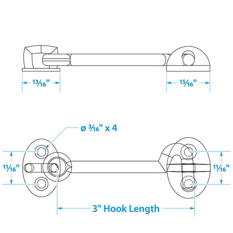 Seachoice Chrome-Plated Cast Brass 3 in. Marine Cabin Door Hook w/ #6 Fastener - 50-36141 - official Seachoice product image 4