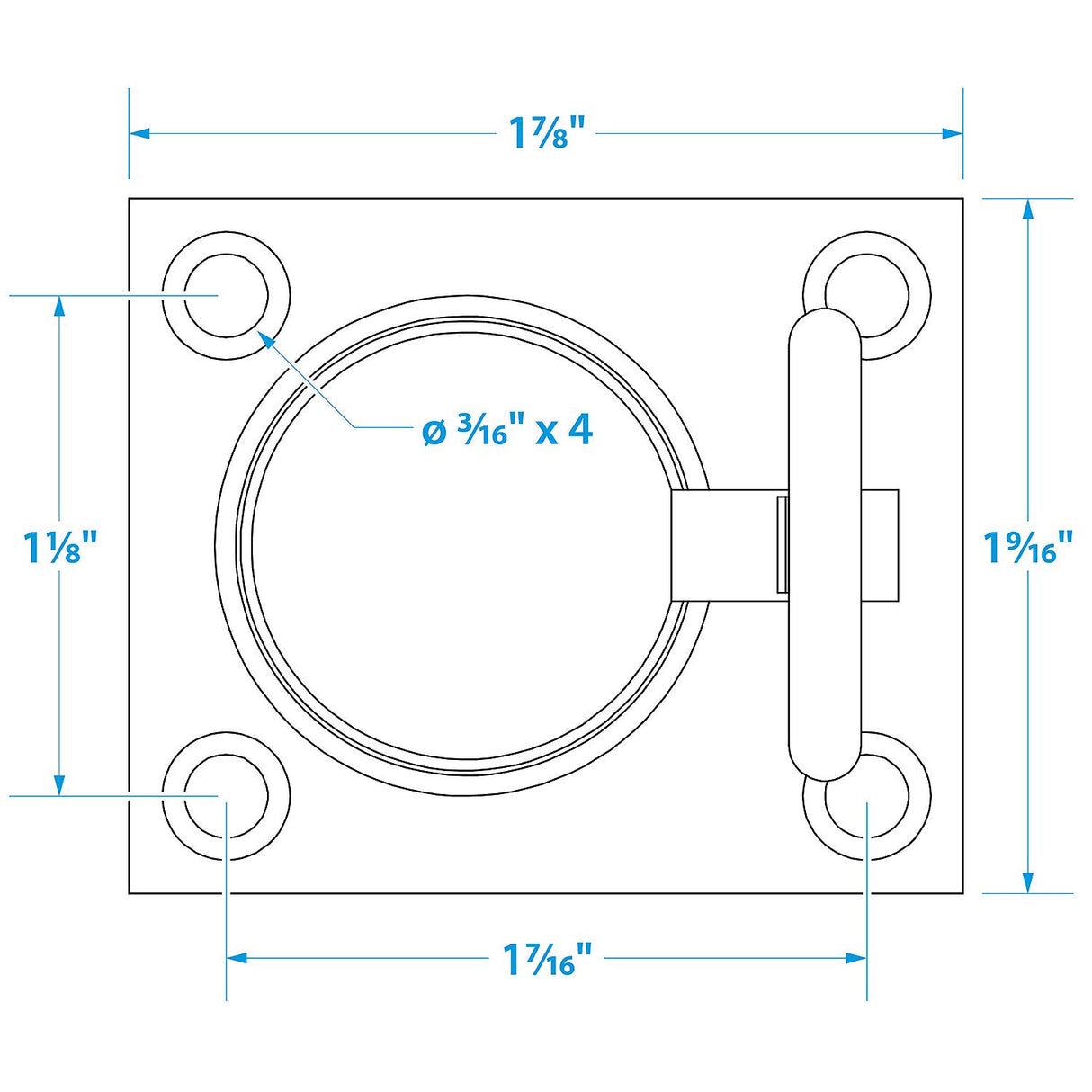 Seachoice Chrome-Plated Cast Brass Square Flush Hatch Ring Pull, 1-1/2 In. X 1-3/4 In. - 36661