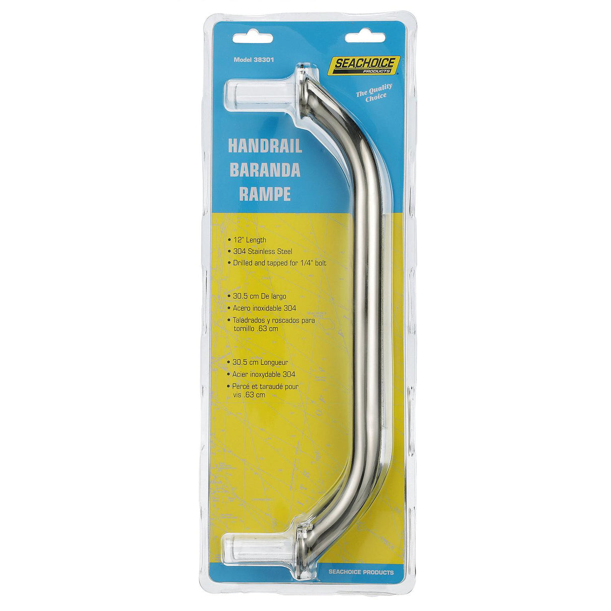 Seachoice Hand Rail, 12 in. Long, 304 Stainless Steel, Accepts 1/4-20 Bolts - 38301 - official Seachoice product image 4