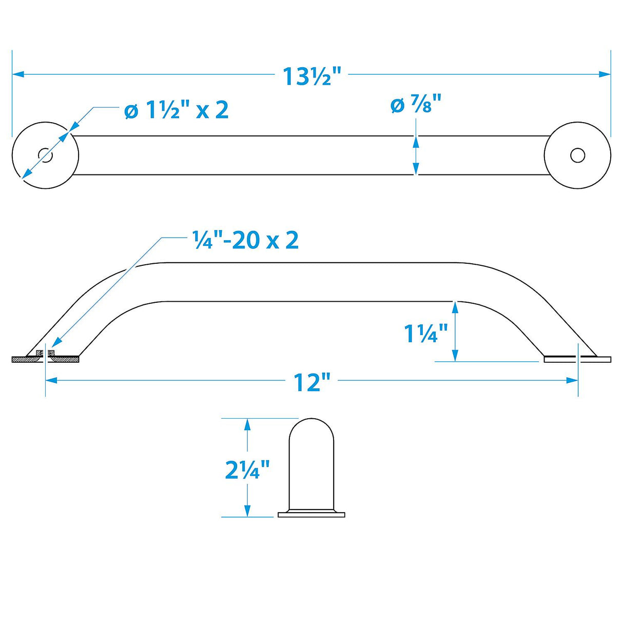 Seachoice Hand Rail, 12 in. Long, 304 Stainless Steel, Accepts 1/4-20 Bolts - 38301 - official Seachoice product image 3