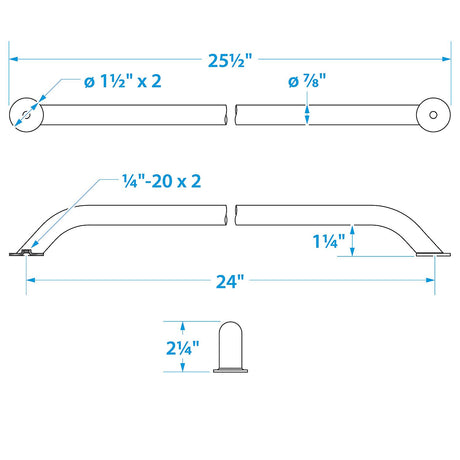Seachoice Hand Rail, 24 in. Long, 304 Stainless Steel, Accepts 1/4-20 Bolts - 38321 - official Seachoice product image 3