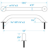 Seachoice Hand Rail w/ Studs, 12 In. Long, 304 Stainless Steel, 5/16-18 X 1-7/8 In. Studs - 38341 - official Seachoice product image 2
