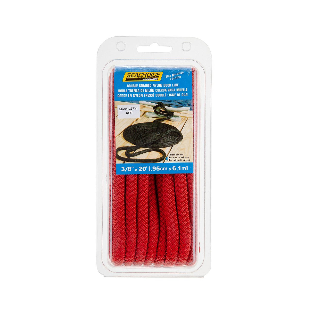 Seachoice Double-Braid Nylon Dock Line w/ Eye Splice, Pre-Shrunk, Heat Stabilized, 3/8 In. X 20 Ft., Red - 39731 - official Seachoice product image 5