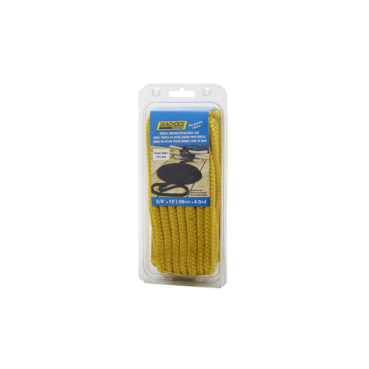 Seachoice Double-Braid Nylon Dock Line w/ Eye Splice, Pre-Shrunk, Heat Stabilized, 3/8 In. X 15 Ft., Yellow - 39891 - official Seachoice product image 6