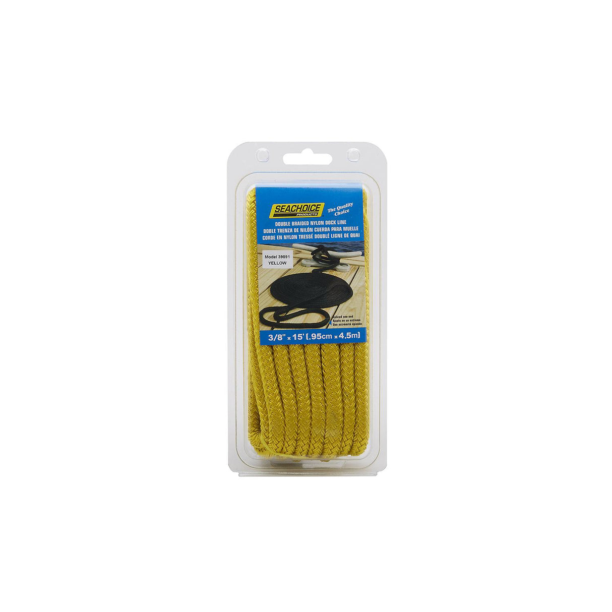 Seachoice Double-Braid Nylon Dock Line w/ Eye Splice, Pre-Shrunk, Heat Stabilized, 3/8 In. X 15 Ft., Yellow - 39891 - official Seachoice product image 5
