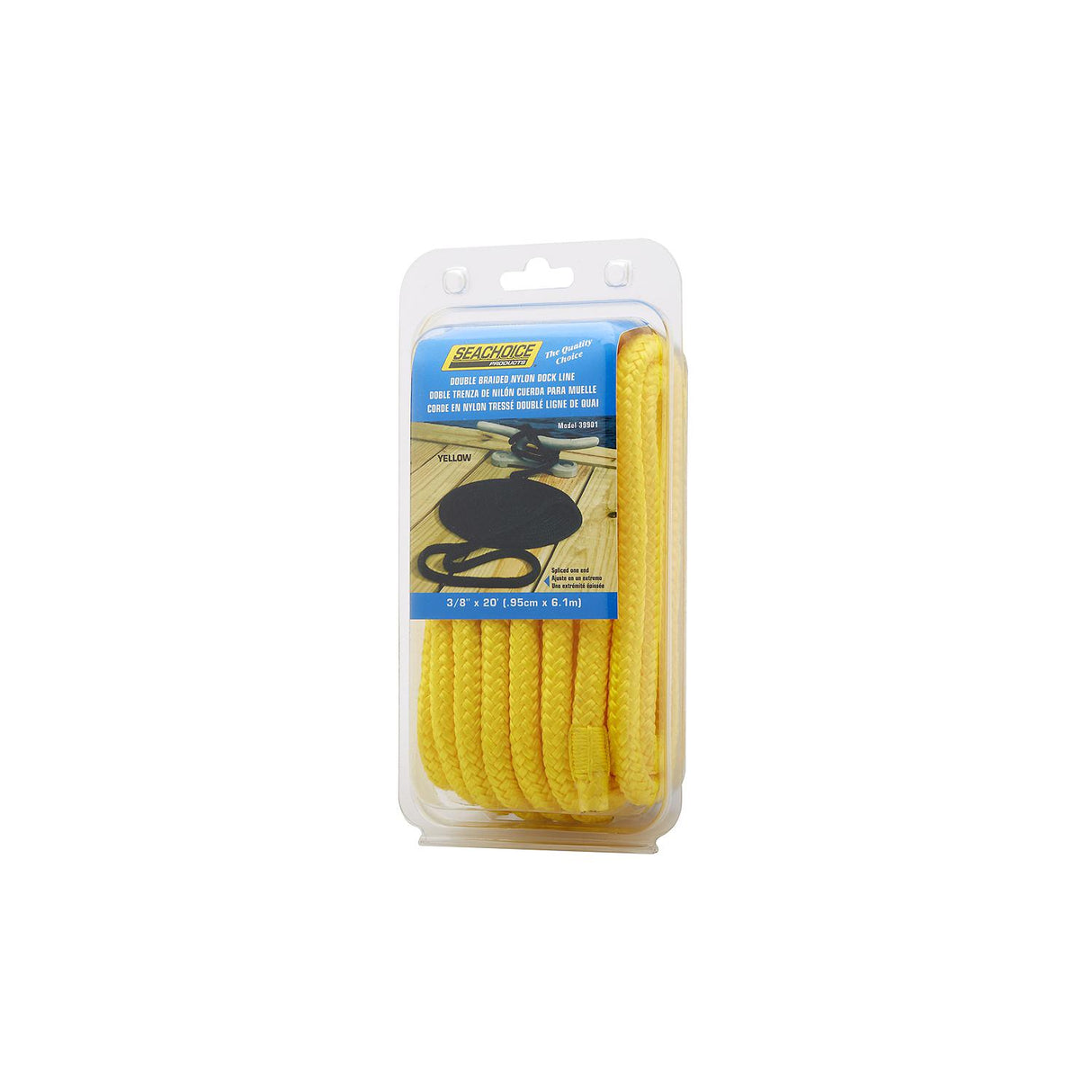 Seachoice Double-Braid Nylon Dock Line w/ Eye Splice, Pre-Shrunk, Heat Stabilized, 3/8 In. X 20 Ft., Yellow - 39901 - official Seachoice product image 4