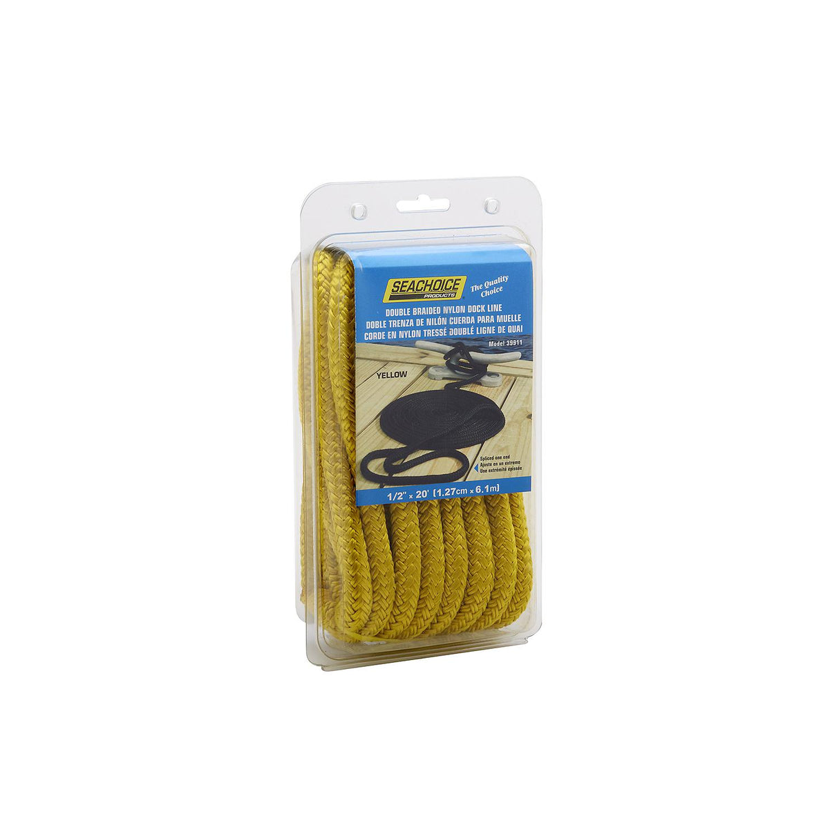 Seachoice Double-Braid Nylon Dock Line w/ Eye Splice, Pre-Shrunk, Heat Stabilized, 1/2 In. X 20 Ft., Yellow - 39911 - official Seachoice product image 5
