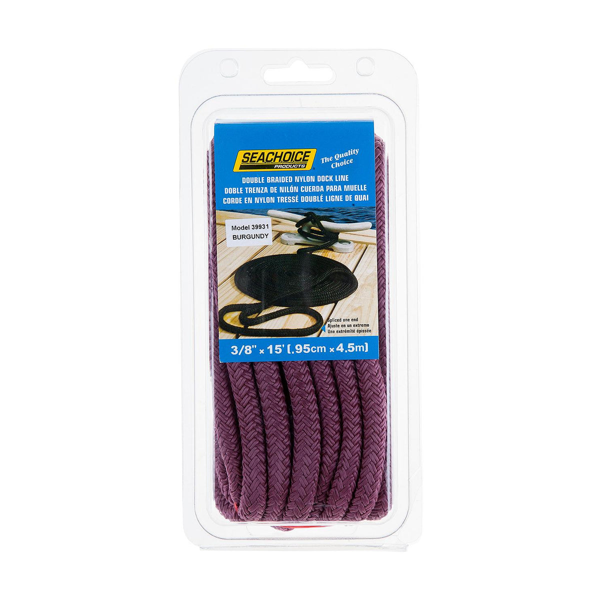 Seachoice Double-Braid Nylon Dock Line w/ Eye Splice, Pre-Shrunk, Heat Stabilized, 3/8 In. X 15 Ft., Burgundy - 39931 - official Seachoice product image 4