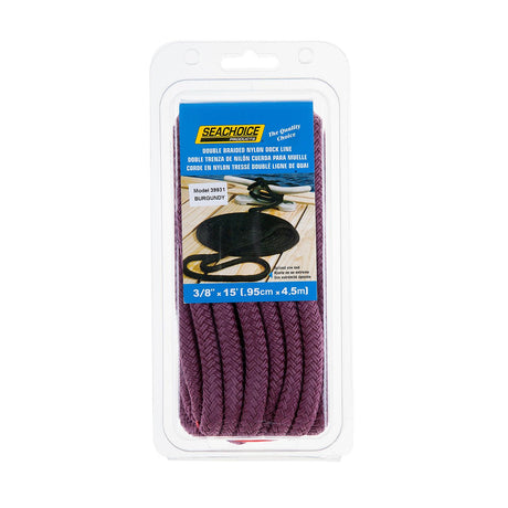 Seachoice Double-Braid Nylon Dock Line w/ Eye Splice, Pre-Shrunk, Heat Stabilized, 3/8 In. X 15 Ft., Burgundy - 39931 - official Seachoice product image 4