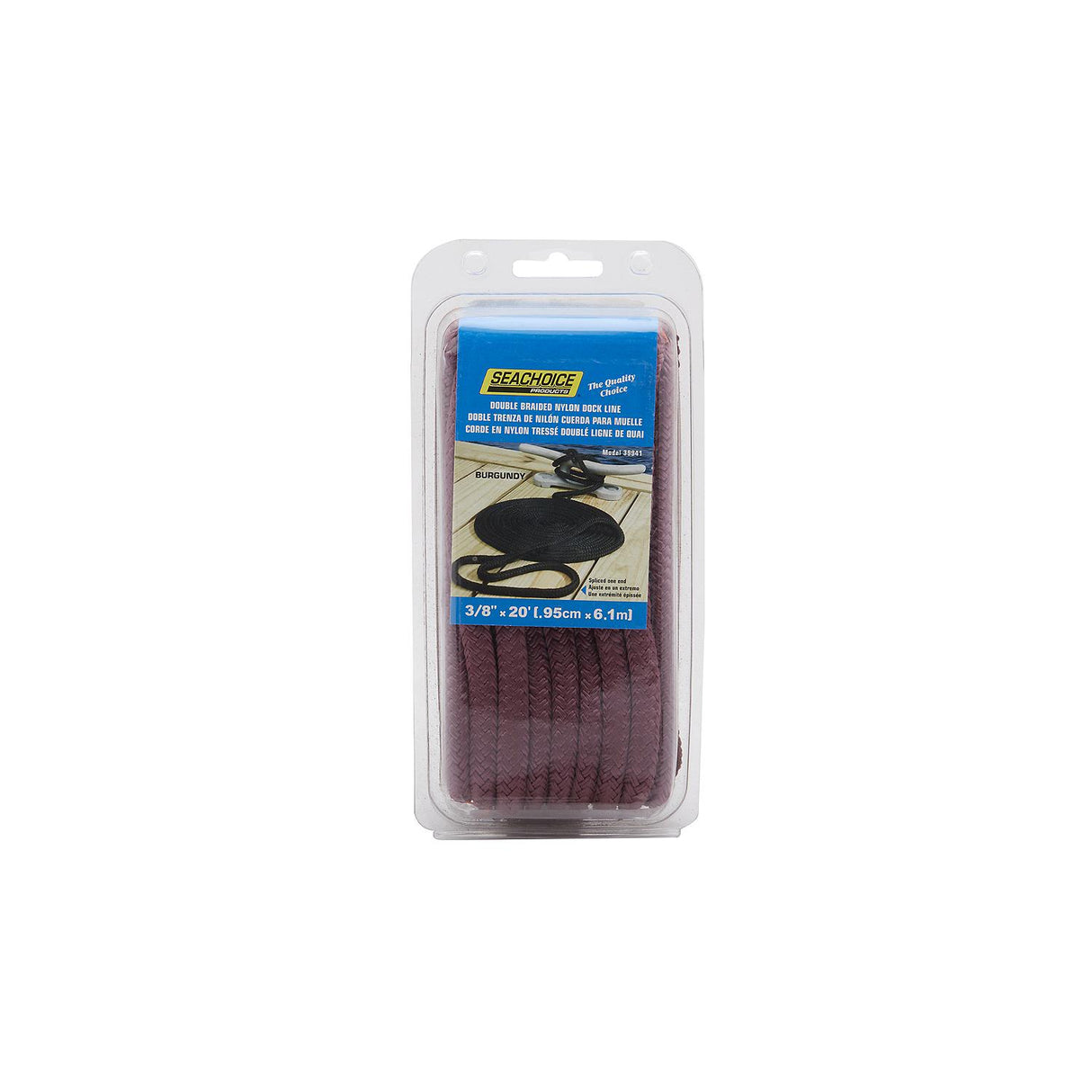Seachoice Double-Braid Nylon Dock Line w/ Eye Splice, Pre-Shrunk, Heat Stabilized, 3/8 In. X 20 Ft., Burgundy - 39941 - official Seachoice product image 6