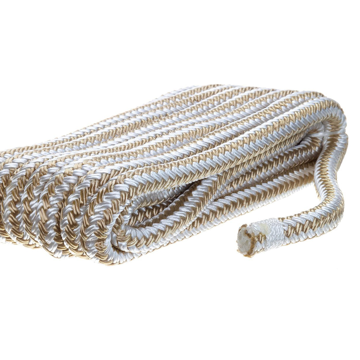 Seachoice Double-Braid Nylon Dock Line w/ Eye Splice, Pre-Shrunk, Heat Stabilized, 3/8 In. X 15 Ft., Gold White - 40011