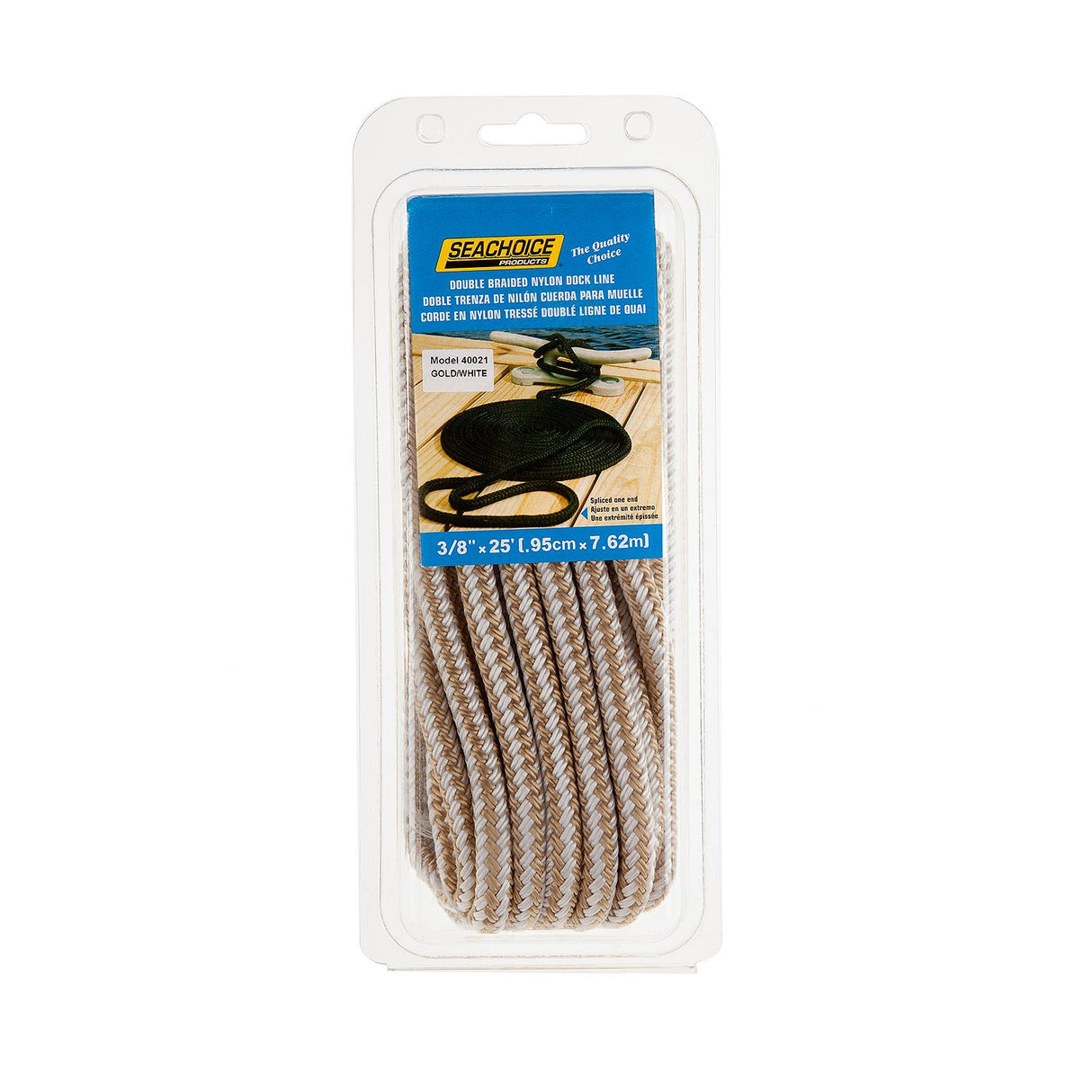 Seachoice Double-Braid Nylon Dock Line w/ Eye Splice, Pre-Shrunk, Heat Stabilized, 3/8 In. X 25 Ft., Gold White - 40021 - official Seachoice product image 3