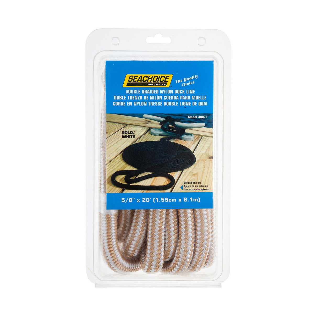Seachoice Double-Braid Nylon Dock Line w/ Eye Splice, Pre-Shrunk, Heat Stabilized, 5/8 In. X 20 Ft., Gold White - 40071 - official Seachoice product image 3