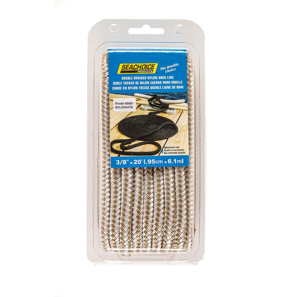 Seachoice Double-Braid Nylon Dock Line w/ Eye Splice, Pre-Shrunk, Heat Stabilized, 3/8 In. X 20 Ft., Gold White - 40081 - official Seachoice product image 5