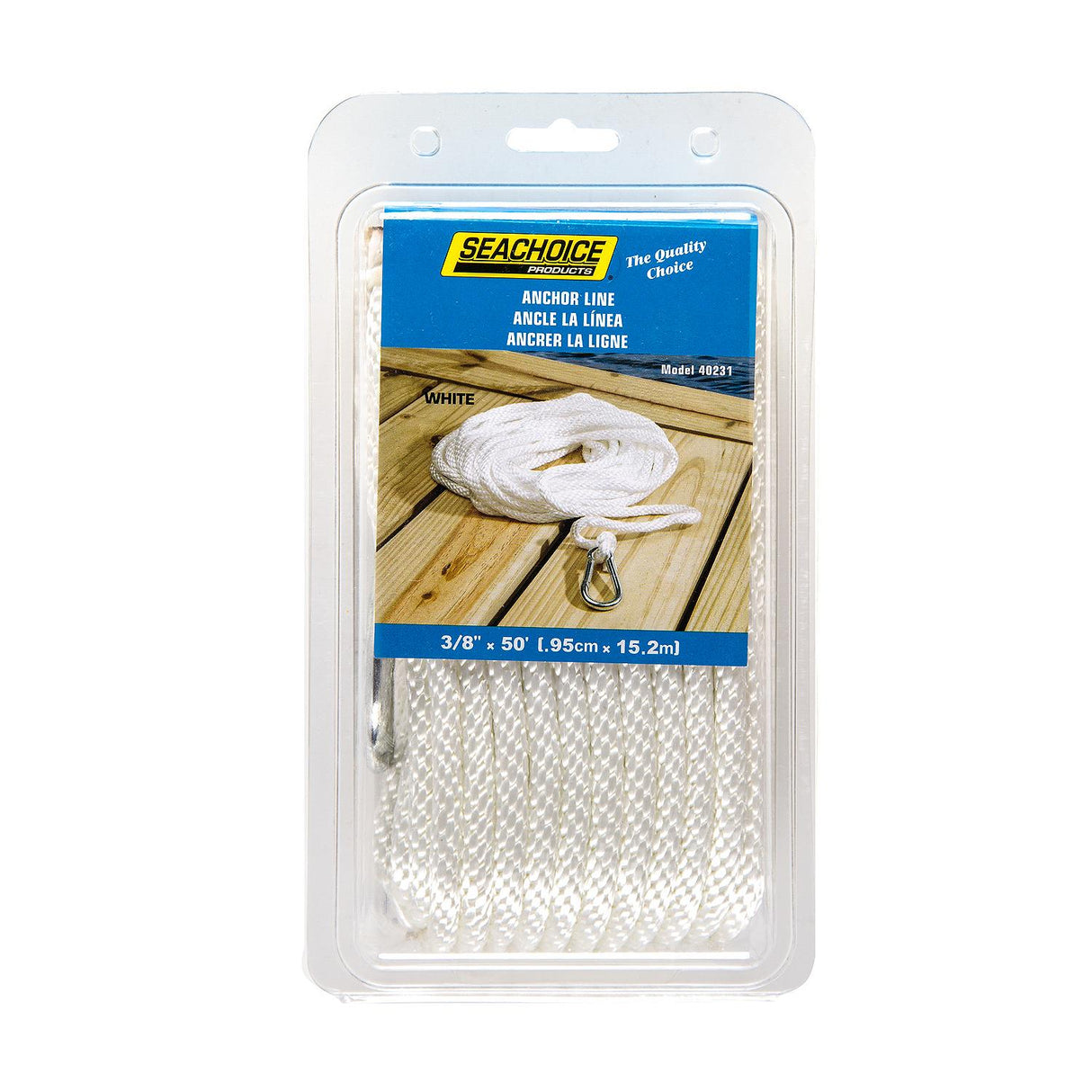 Seachoice Anchor Line Rope, Braided Nylon, White, Spring Hook, 3/16 In. X 100 Ft. - 40231 - official Seachoice product image 3