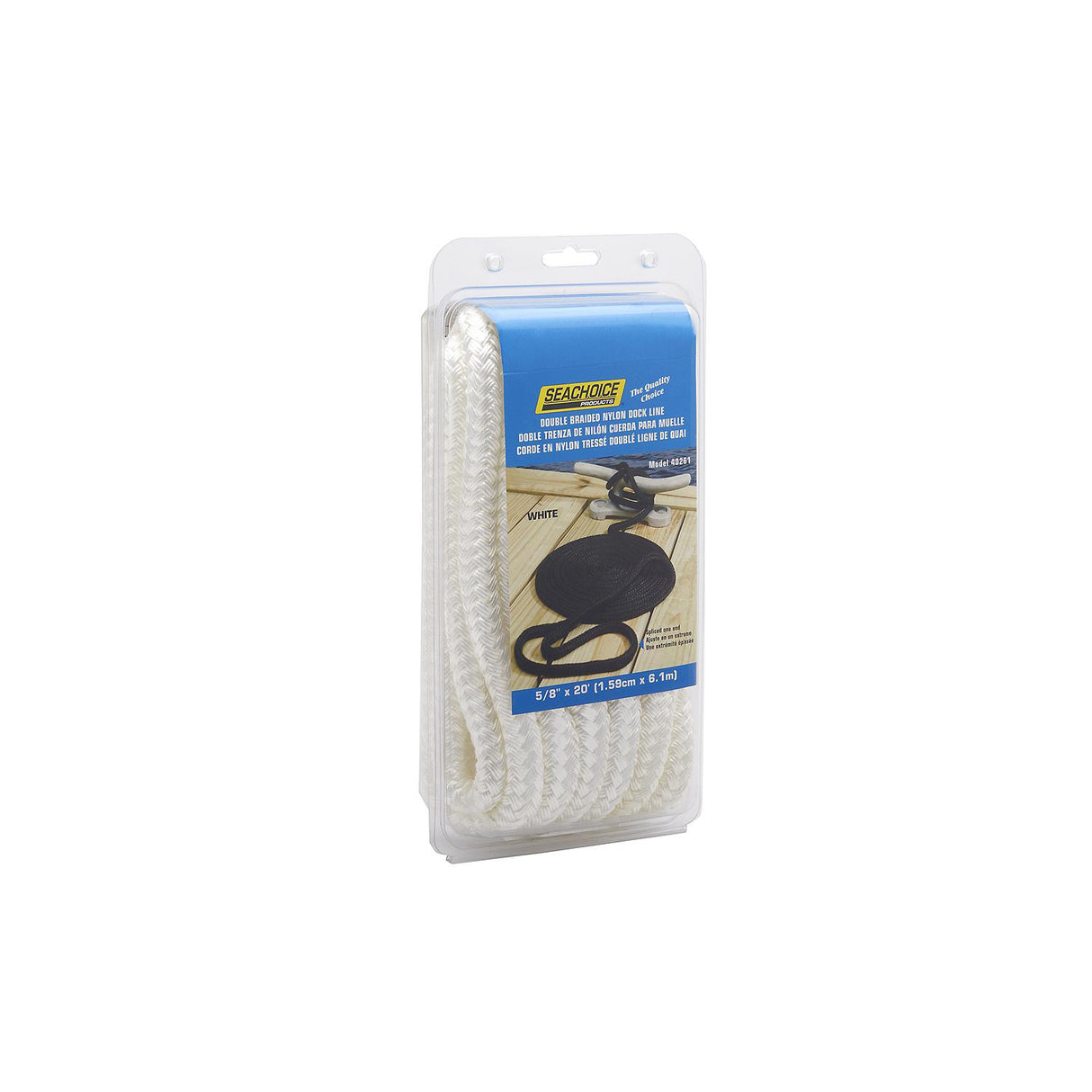 Seachoice Double-Braid Nylon Dock Line w/ Eye Splice, Pre-Shrunk, Heat Stabilized, 5/8 In. X 20 Ft., White - 40261 - official Seachoice product image 4