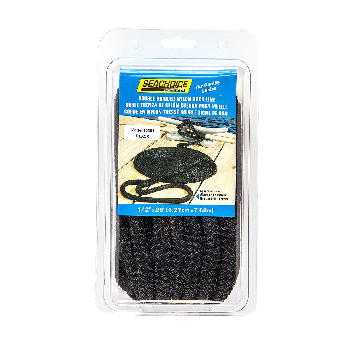 Seachoice Double-Braid Nylon Dock Line w/ Eye Splice, Pre-Shrunk, Heat Stabilized, 1/2 In. X 25 Ft., Black - 40381 - official Seachoice product image 3