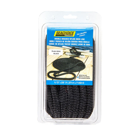 Seachoice Double-Braid Nylon Dock Line w/ Eye Splice, Pre-Shrunk, Heat Stabilized, 1/2 In. X 25 Ft., Black - 40381 - official Seachoice product image 3