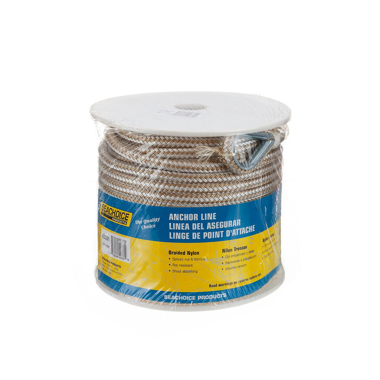 Seachoice Boat Anchor Rope, Double-Braid, Nylon, Achor Line, 3/8 in. X 150 Ft., Gold/White - 42331 - official Seachoice product image 5