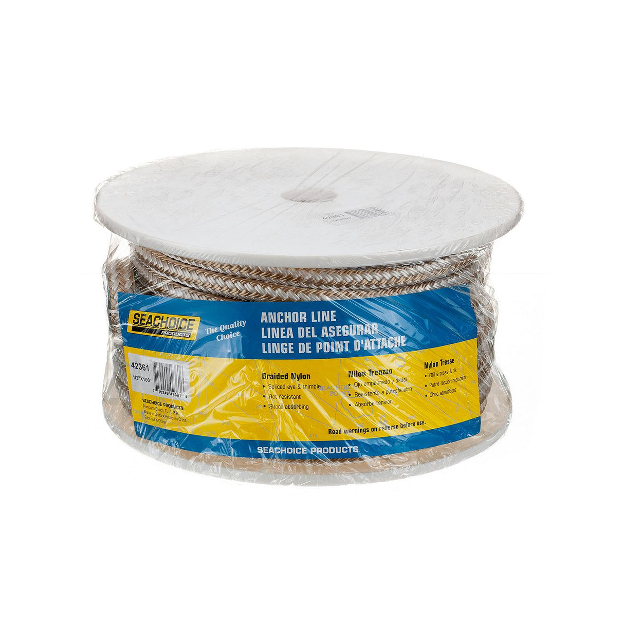 Seachoice Boat Anchor Rope, Double-Braid, Nylon, Achor Line, 1/2 in. X 100 Ft., Gold/White - 42361 - official Seachoice product image 3