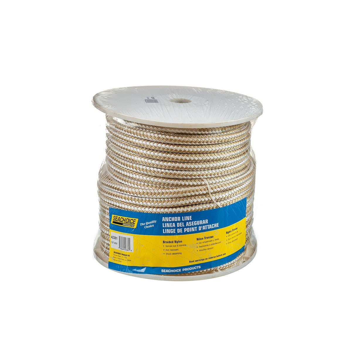 Seachoice Boat Anchor Rope, Double-Braid, Nylon, Achor Line, 1/2 in. X 200 Ft., Gold/White - 42381 - official Seachoice product image 4