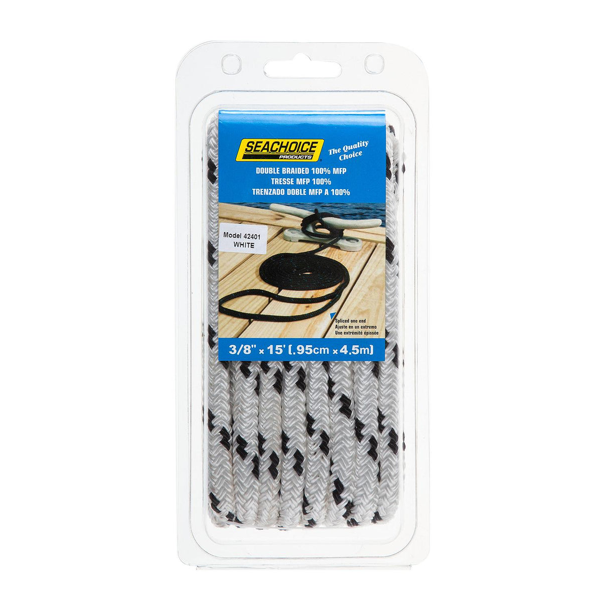 Seachoice Double Braided Dock Rope for Boating - 100% MFP Dock Line, â -Inch x 15 Feet, White with Black Tracer - 42401 - official Seachoice product image 5
