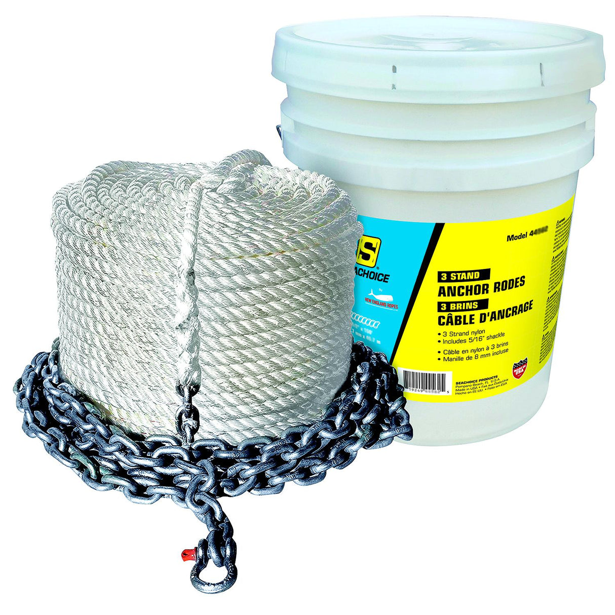 Seachoice 44562 3 Strand Nylon Anchor Rope, 1/2 In. x 50 Ft Rope with 1/4 In. x 10 Ft Chain - C62CB0-16-00150 - image 1