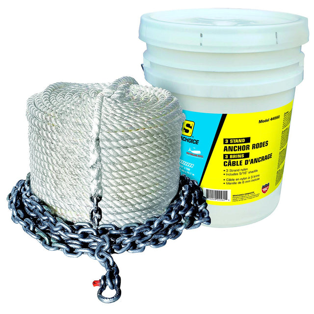 Seachoice 44562 3 Strand Nylon Anchor Rope, 1/2 In. x 50 Ft Rope with 1/4 In. x 10 Ft Chain - C62CB0-16-00150 - image 1