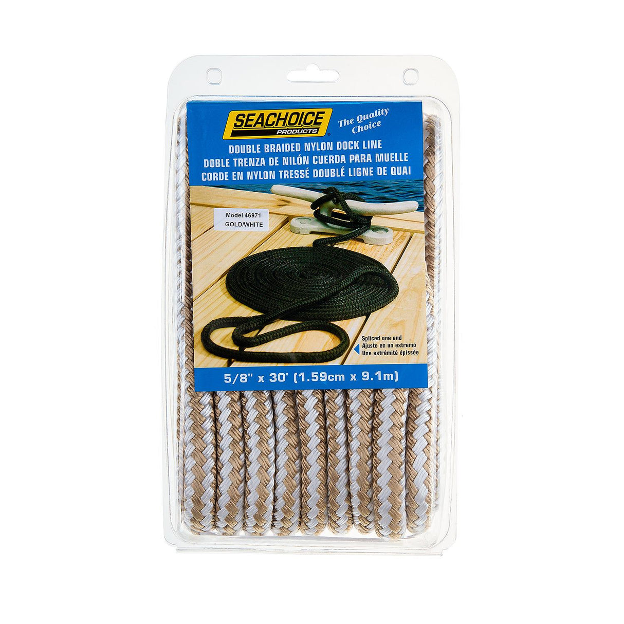 Seachoice Double-Braid Nylon Dock Line w/ Eye Splice, Pre-Shrunk, Heat Stabilized, 5/8 In. X 30 Ft., Gold White - 46971 - official Seachoice product image 5