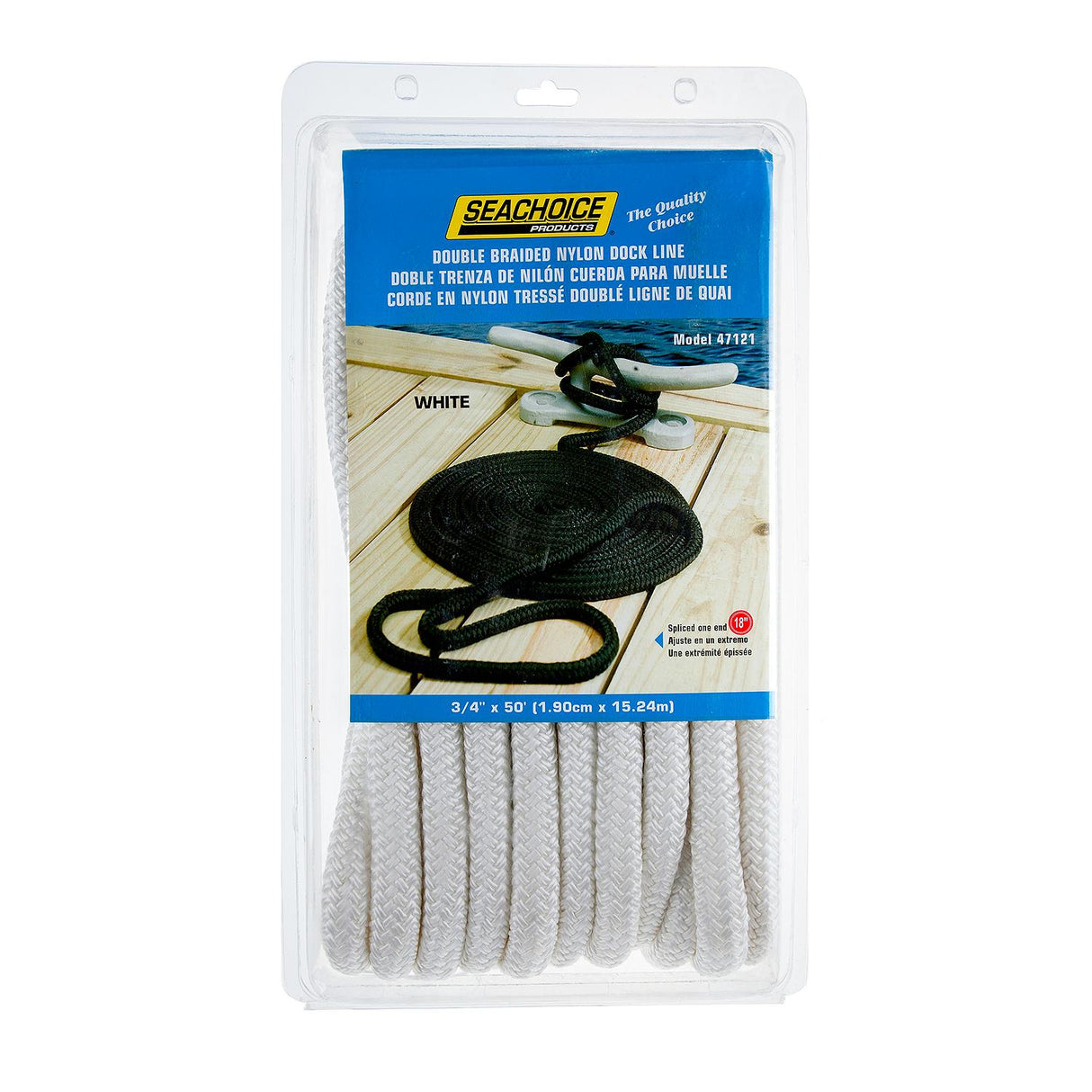 Seachoice Double-Braid Nylon Dock Line w/ Eye Splice, Pre-Shrunk, Heat Stabilized, 3/4 In. X 50 Ft., White - 47121 - official Seachoice product image 3