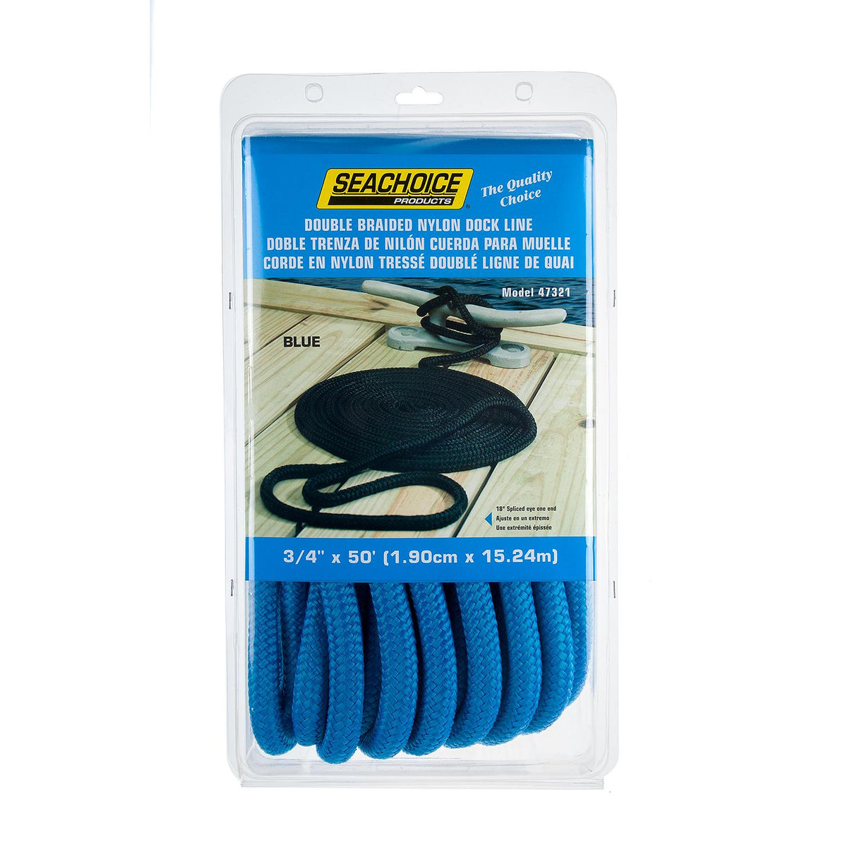 Seachoice Double-Braid Nylon Dock Line w/ Eye Splice, Pre-Shrunk, Heat Stabilized, 3/4 In. X 50 Ft., Blue - 47321 - official Seachoice product image 4