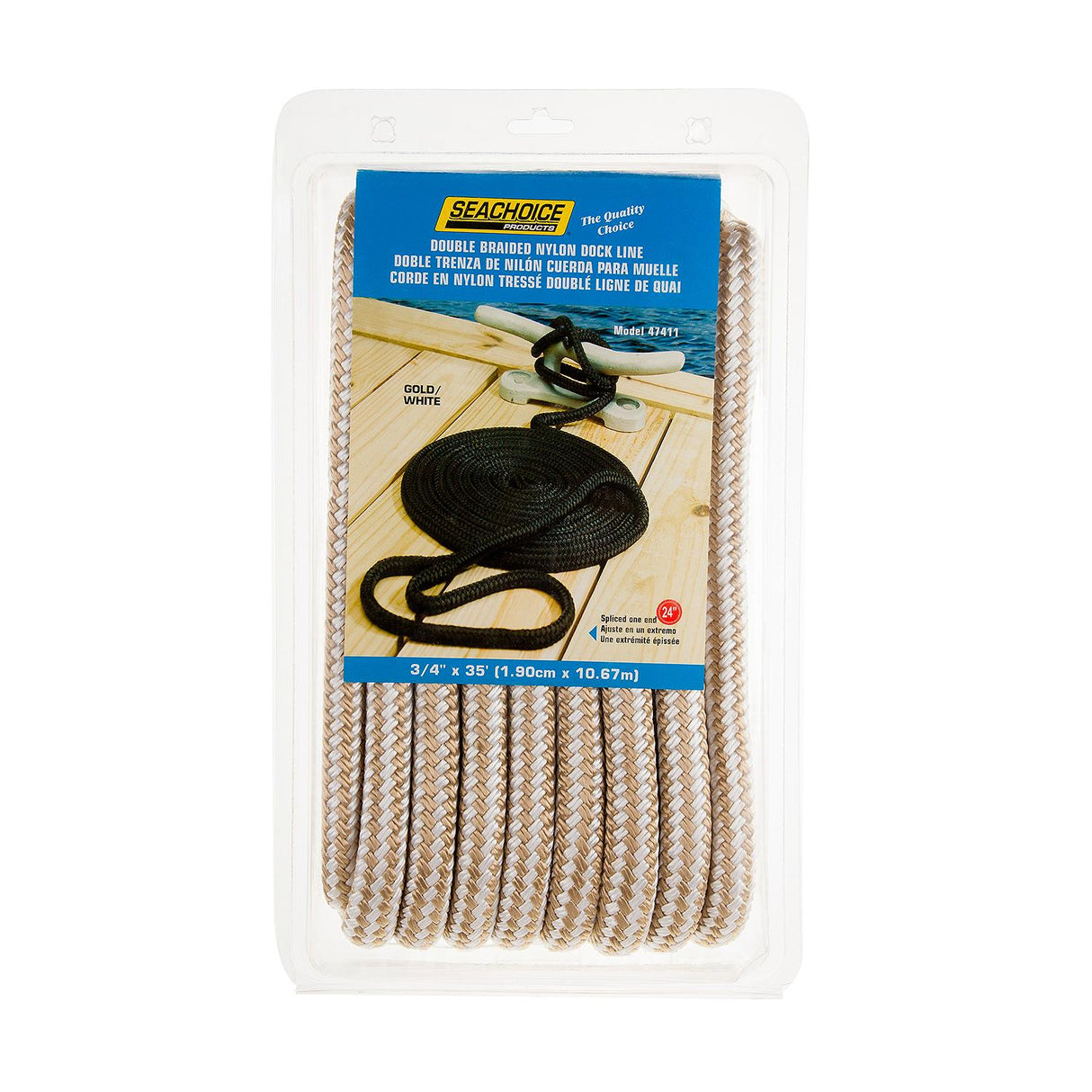 Seachoice Double-Braid Nylon Dock Line w/ Eye Splice, Pre-Shrunk, Heat Stabilized, 3/4 In. X 35 Ft., Gold White - 47411 - official Seachoice product image 5