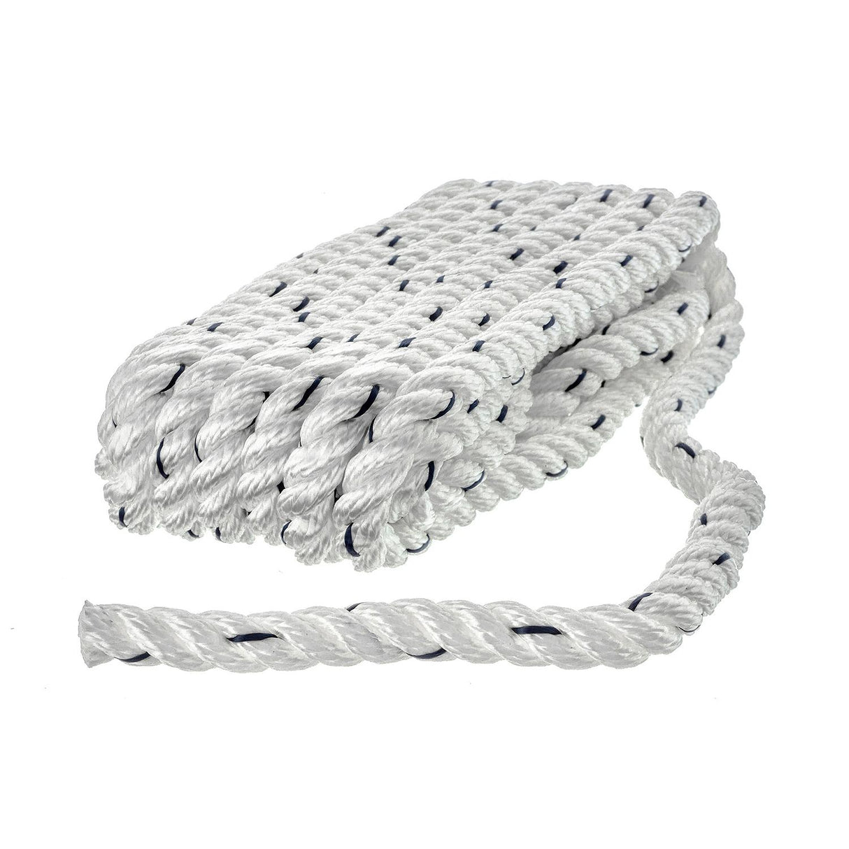 Seachoice Premium 3-Strand Twisted Nylon Dock Line With Tracer, White w/Blue Tracer, 3/8-Inch x 15 Feet, 10-Inch Eye Splice - 47511