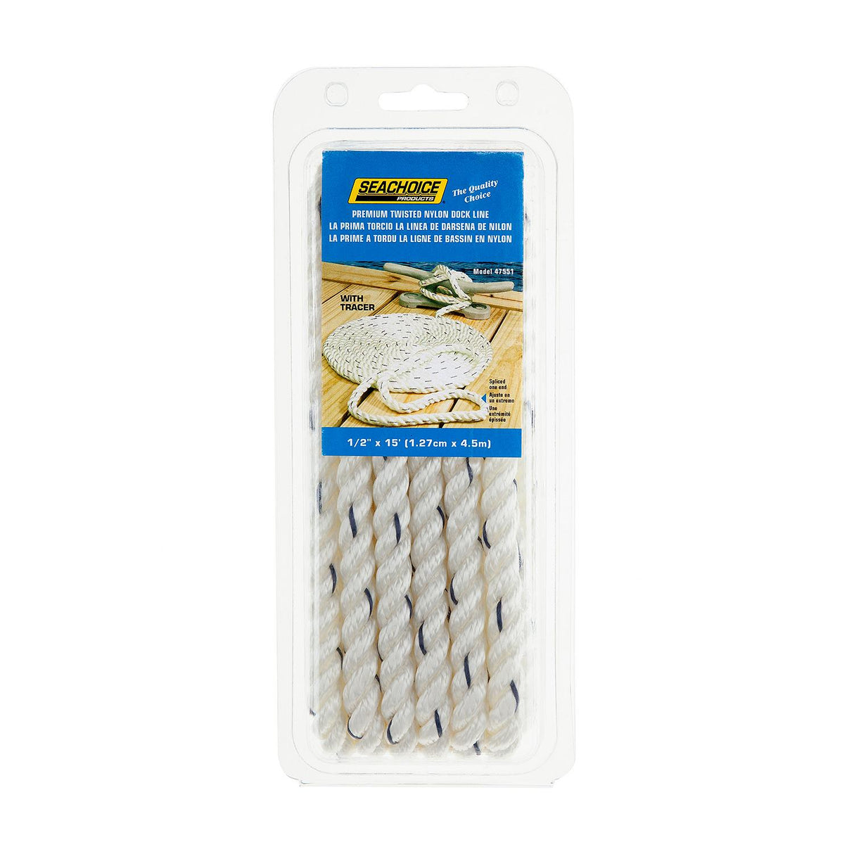 Seachoice Boat Anchor Line Rope, 3-Strand Twisted, Nylon, White with Blue Tracer, 1/2 In. X 15 Ft. - 47551 - official Seachoice product image 4