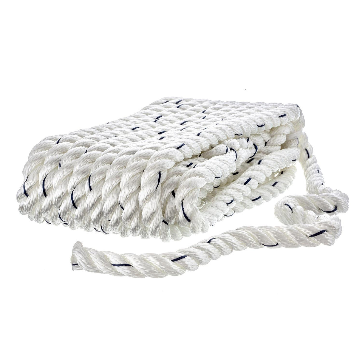 Seachoice Premium 3-Strand Twisted Nylon Dock Line With Tracer, White w/Blue Tracer, 1/2-Inch x 25 Feet, 10-Inch Eye Splice - 47571